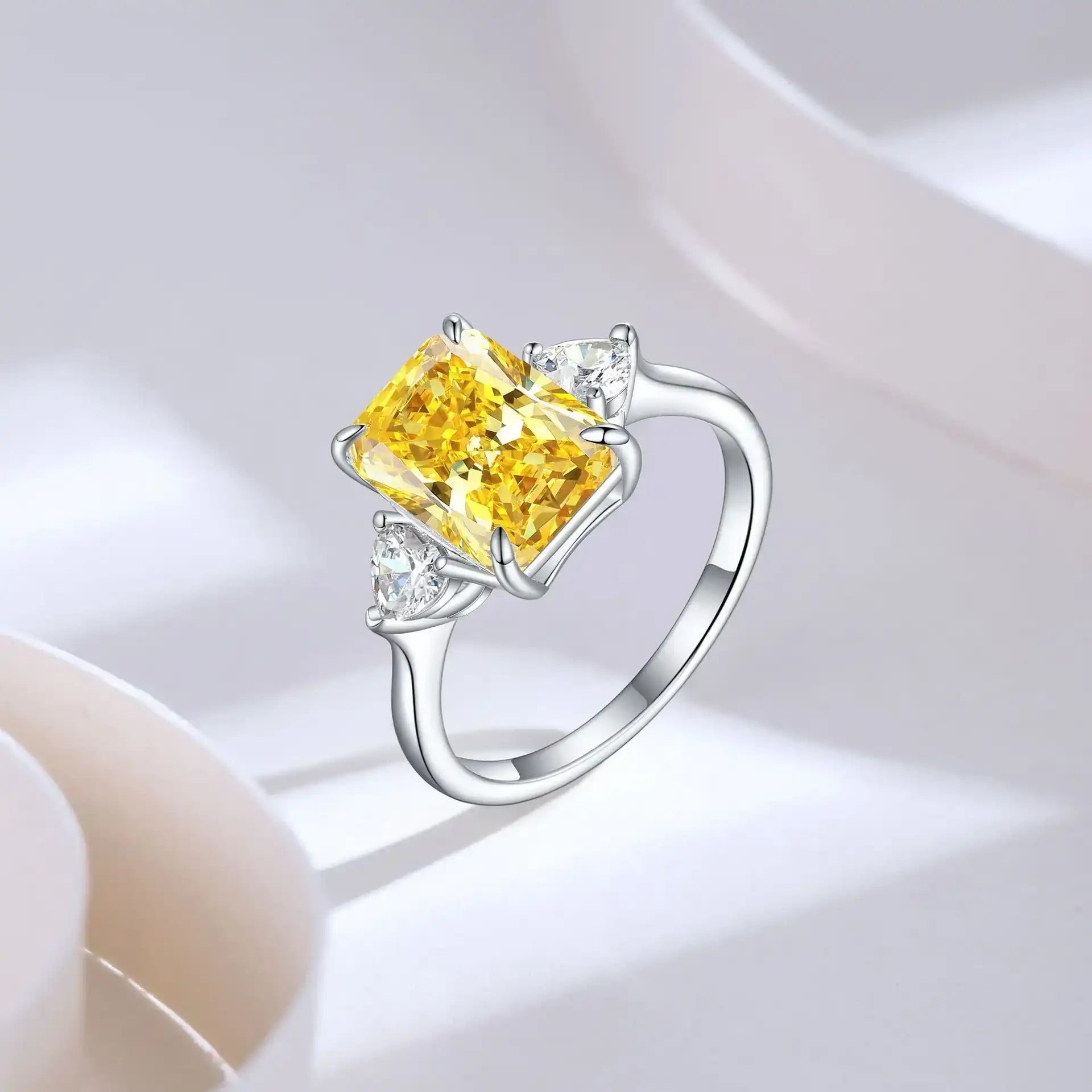 S925 Colorful Rectangular Rhinestone Ring
